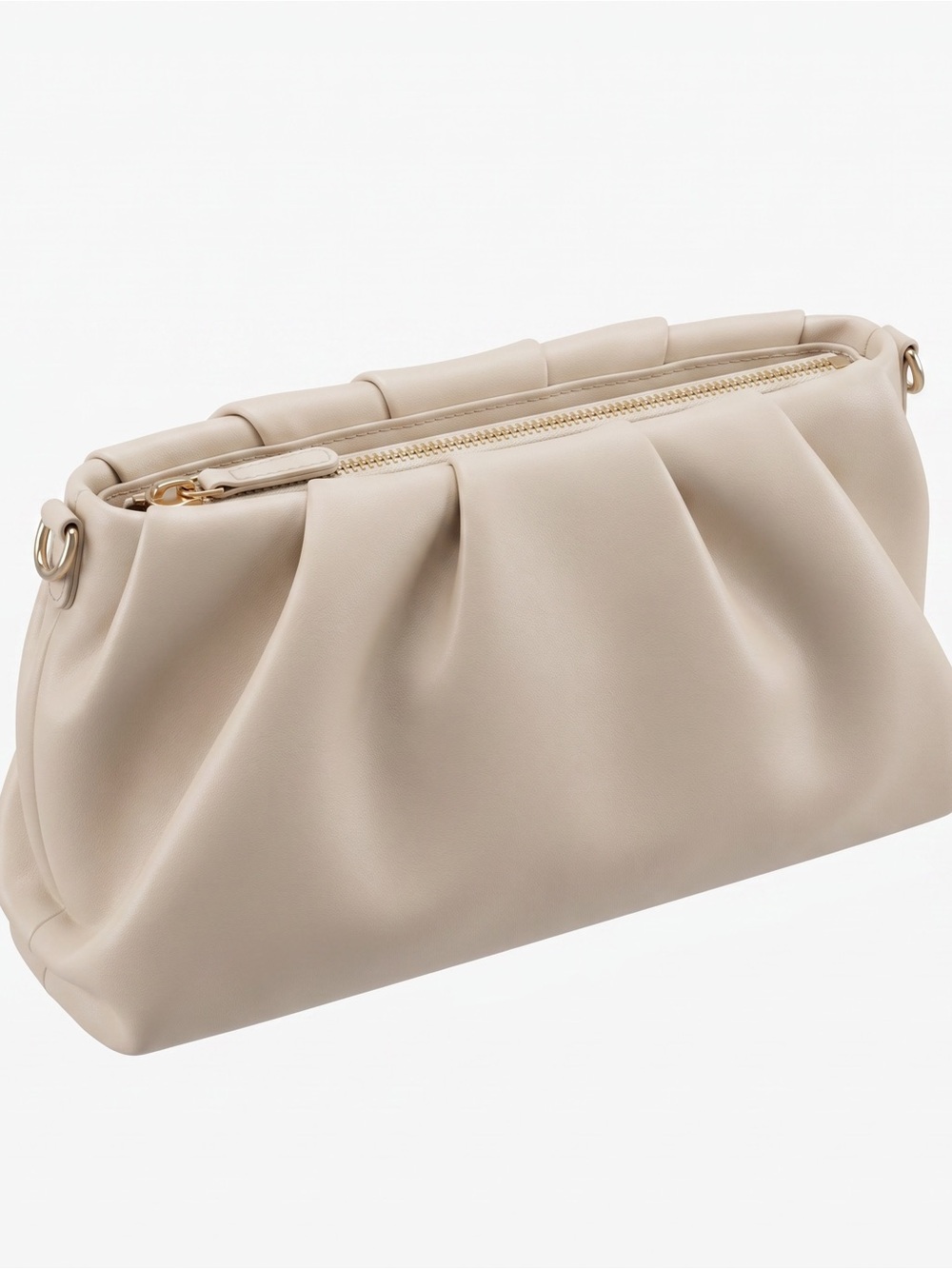 Mark & Graham Soft Gathered Clutch in Light Cream with Gold Hardware